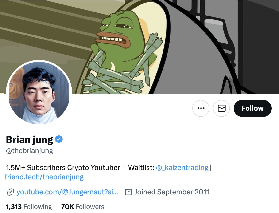 example of crypto twitter profile Brian Jung