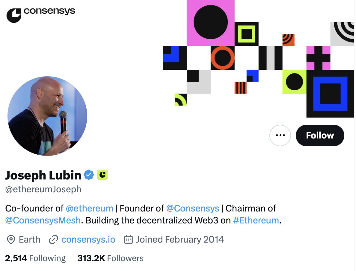 example of crypto twitter profile Joseph Lubin