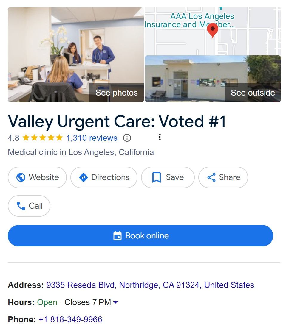 Example of a healthcare Google Business profile